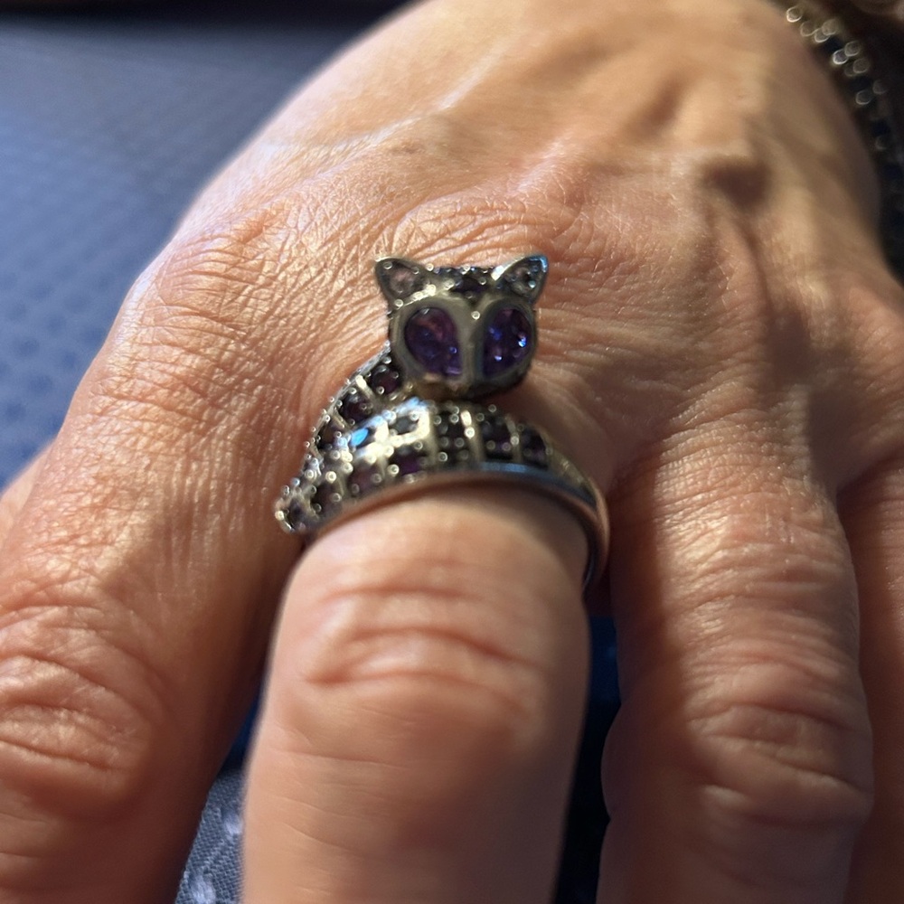 Sterling Silver and Purple Cat Ring